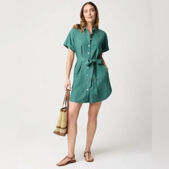 J. Crew Factory Green Linen Mini Shirt Dress Size Medium NWOT - Picture 1 of 11